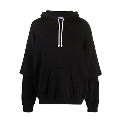 Diesel Black Layered Look Pullover Hoodie A027310DEAK9XXL