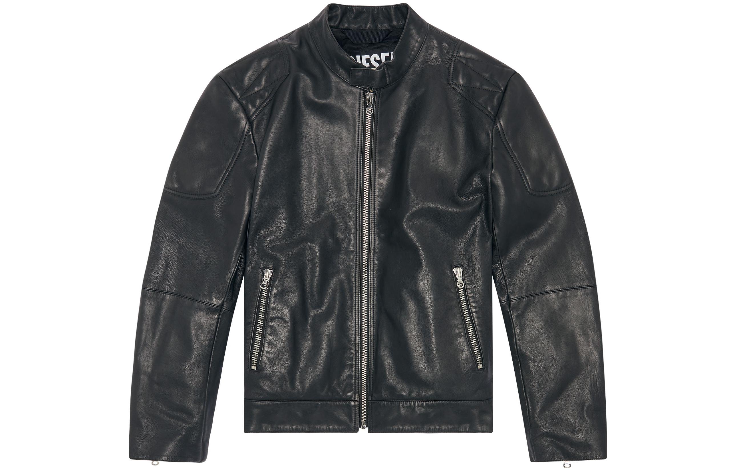 Diesel Black Leather Zip-Up Jacket Long Sleeve A096250SGAY-9XX