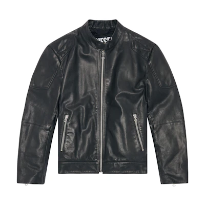 Diesel Black Leather Zip-Up Jacket Long Sleeve A096250SGAY-9XX