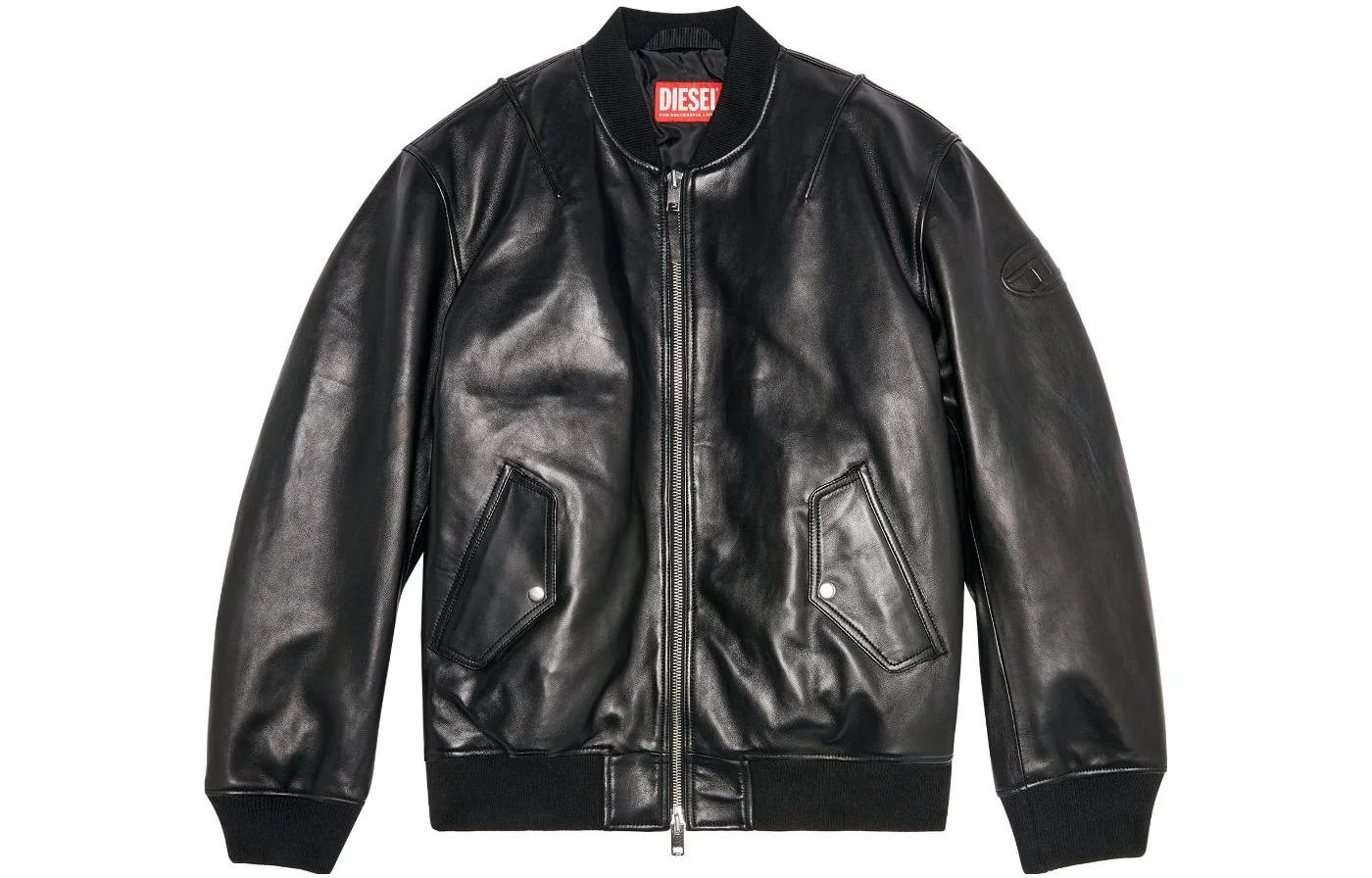 Diesel Black Leather Zip-Up Padded Long Sleeve Jacket A106760HJAC