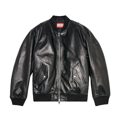 Diesel Black Leather Zip-Up Padded Long Sleeve Jacket A106760HJAC