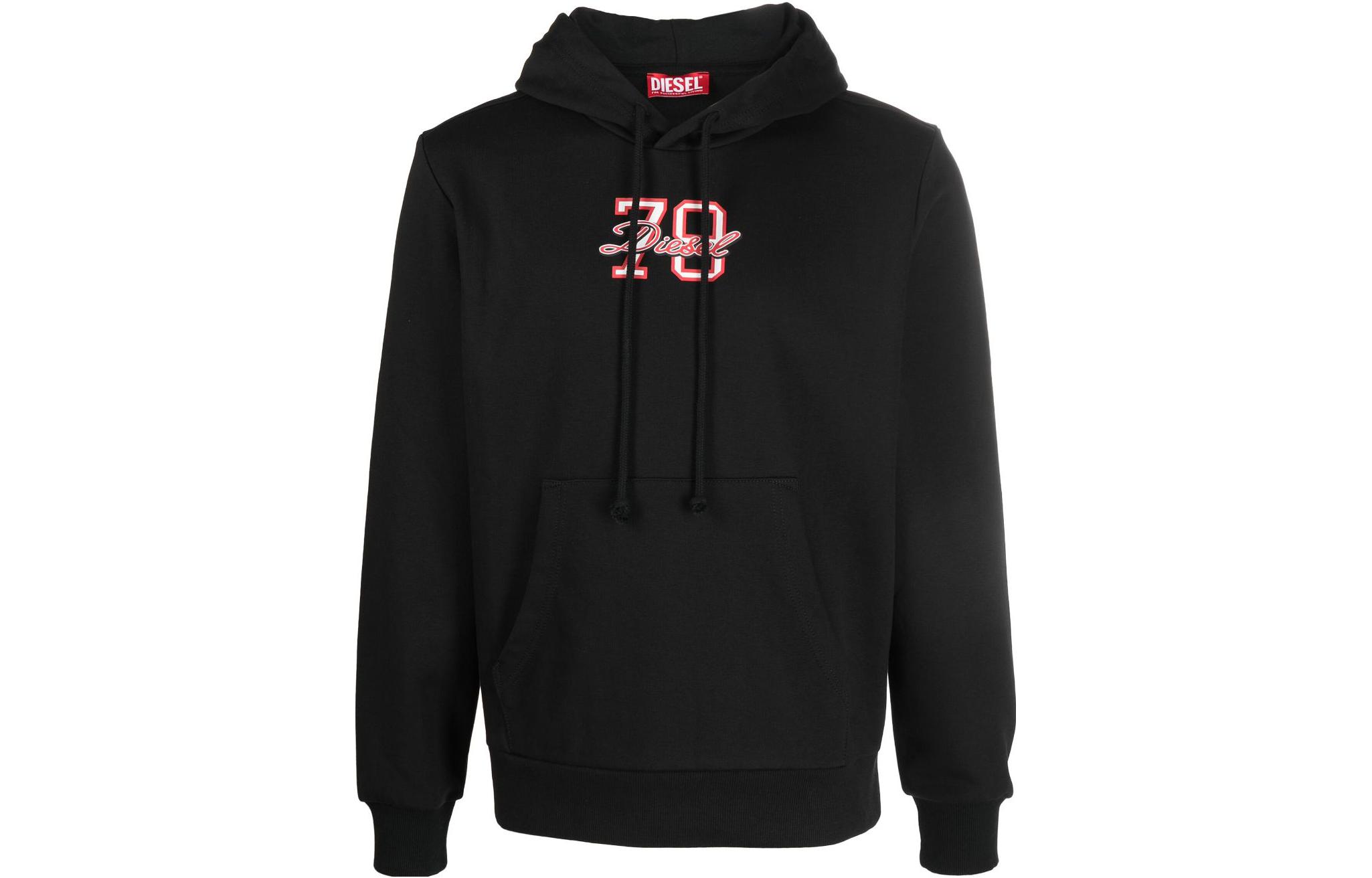 Diesel Black Letter-Number Drawstring Hoodie Pullover Sweater A110650HAYT-BLACK
