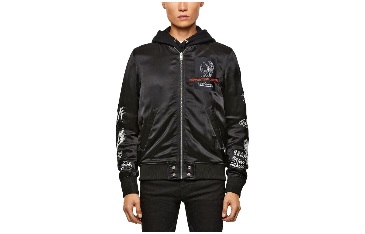 Diesel Black Letter Pattern Zip-Up Bomber Jacket A015940EAWE-9XX