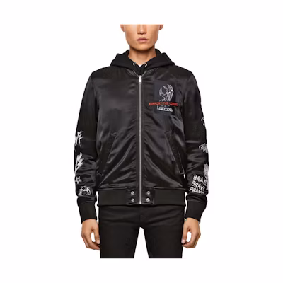 Diesel Black Letter Pattern Zip-Up Bomber Jacket A015940EAWE-9XX