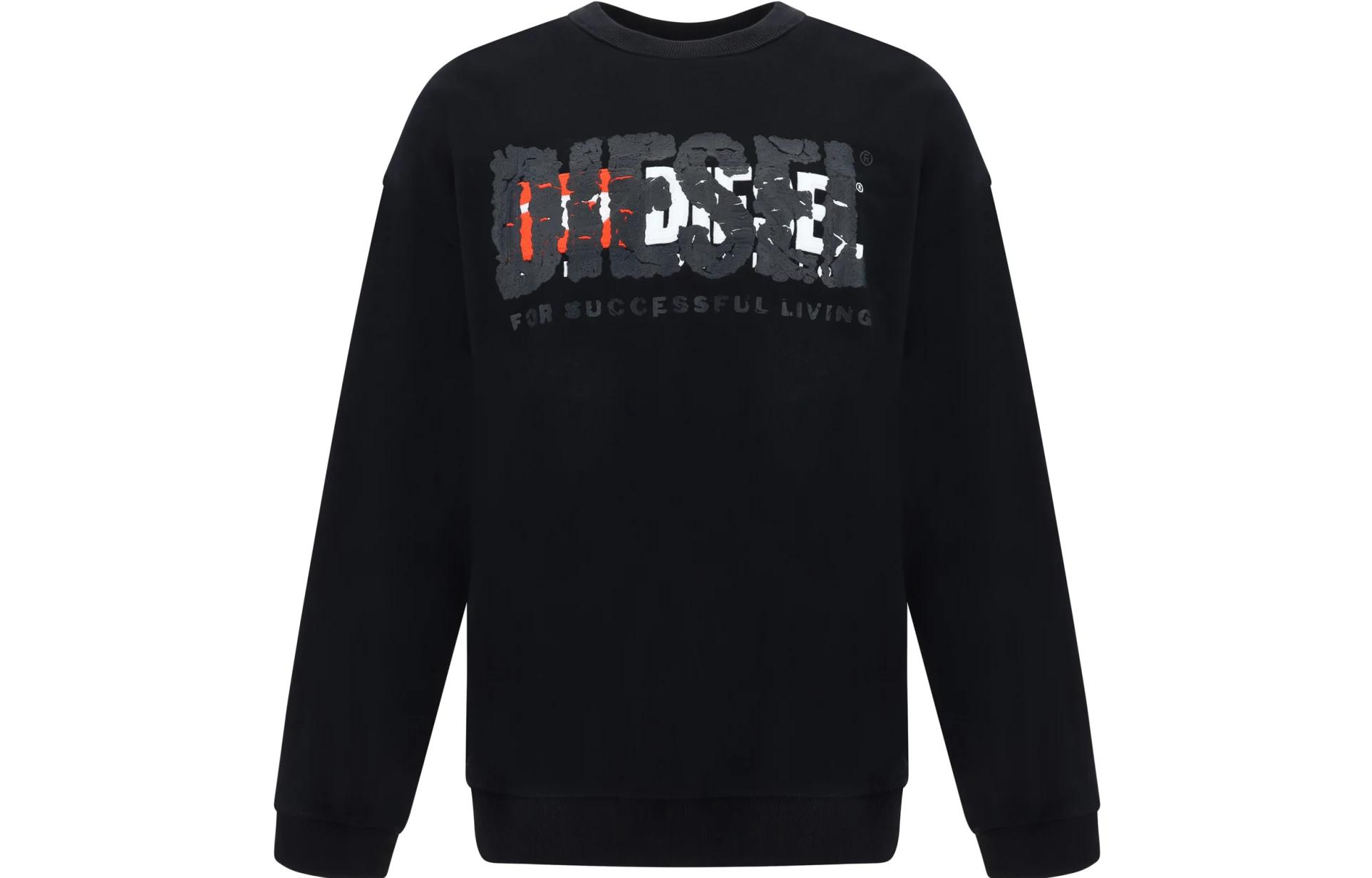 Diesel Black Letter Print Oversized Crewneck Long Sleeve Sweatshirt A117780IAJH-9XX