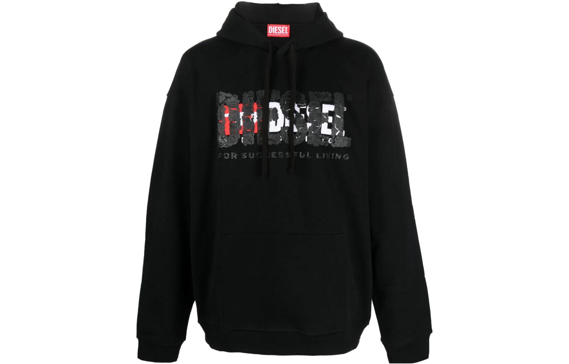 Diesel Black Logo Print Cotton Hoodie A117790IAJH-BLACK