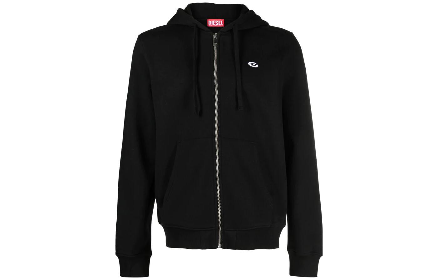 Diesel Black Loose Fit Zip Hoodie with Hood and Solid Color Design A119630BKAF9XX