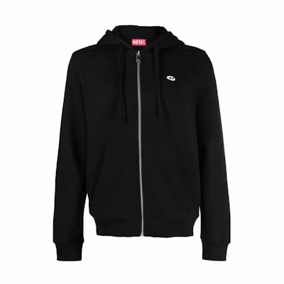 Diesel Black Loose Fit Zip Hoodie with Hood and Solid Color Design A119630BKAF9XX