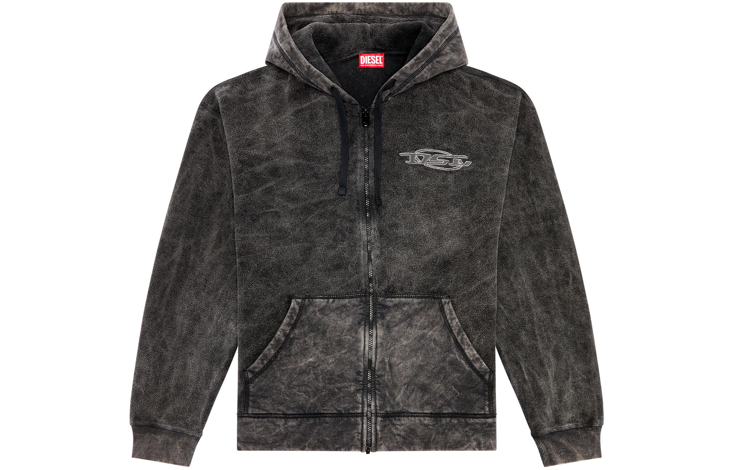 Diesel Black Marble Washed Terry Zip Hoodie Jacket A121280WGAI-9XX