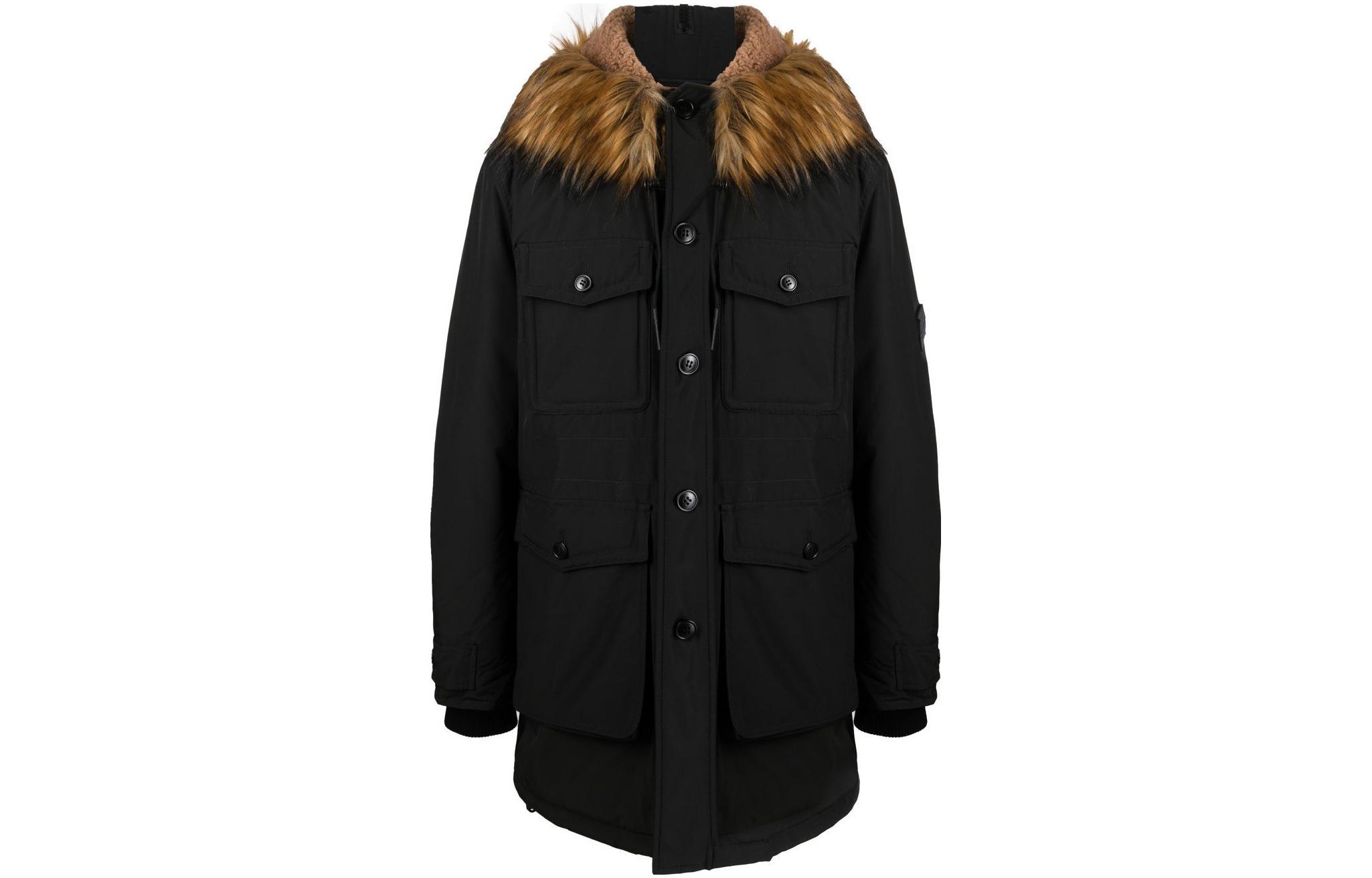 Diesel Black Mid-Length Jacket with Faux Fur Collar A062840IDAPW-9XX