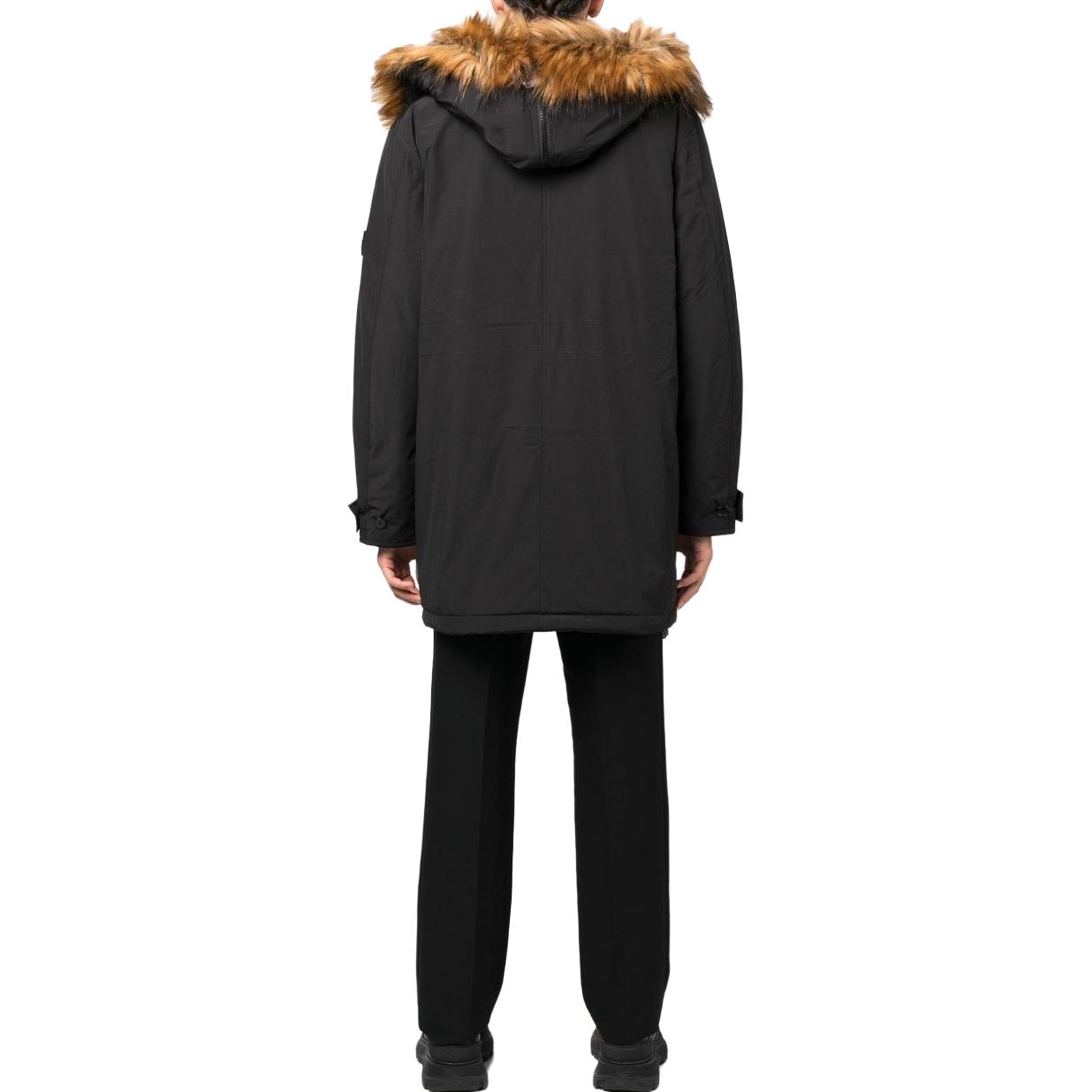 Shop Diesel Black Mid-Length Jacket with Faux Fur Collar A062840IDAPW-9XX