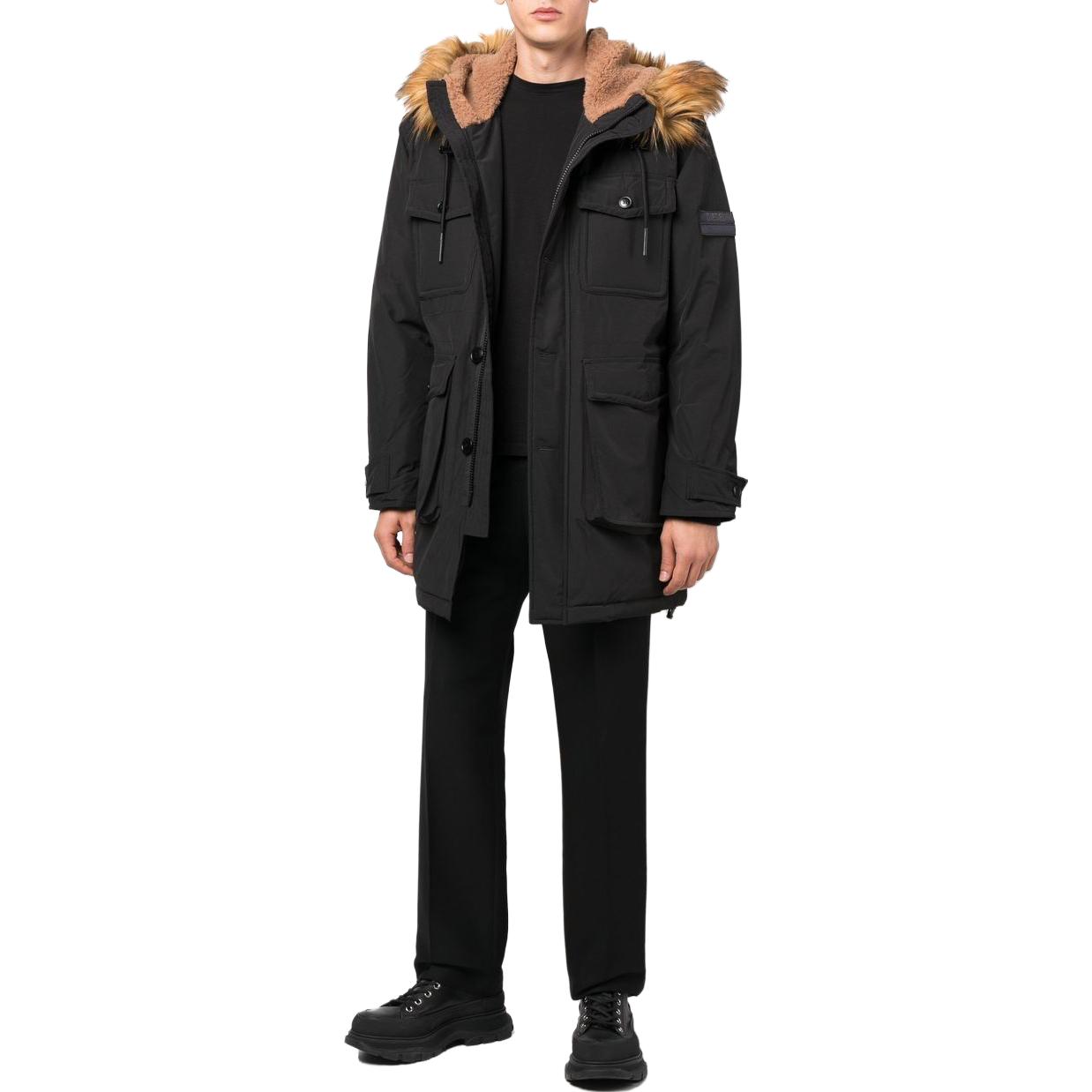 Purchase Diesel Black Mid-Length Jacket with Faux Fur Collar A062840IDAPW-9XX