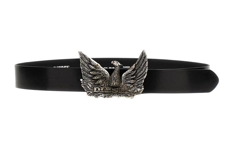 DIESEL Black Phoenix Logo Smooth Buckle Belt Unisex Couple Style X10085P0503T8013