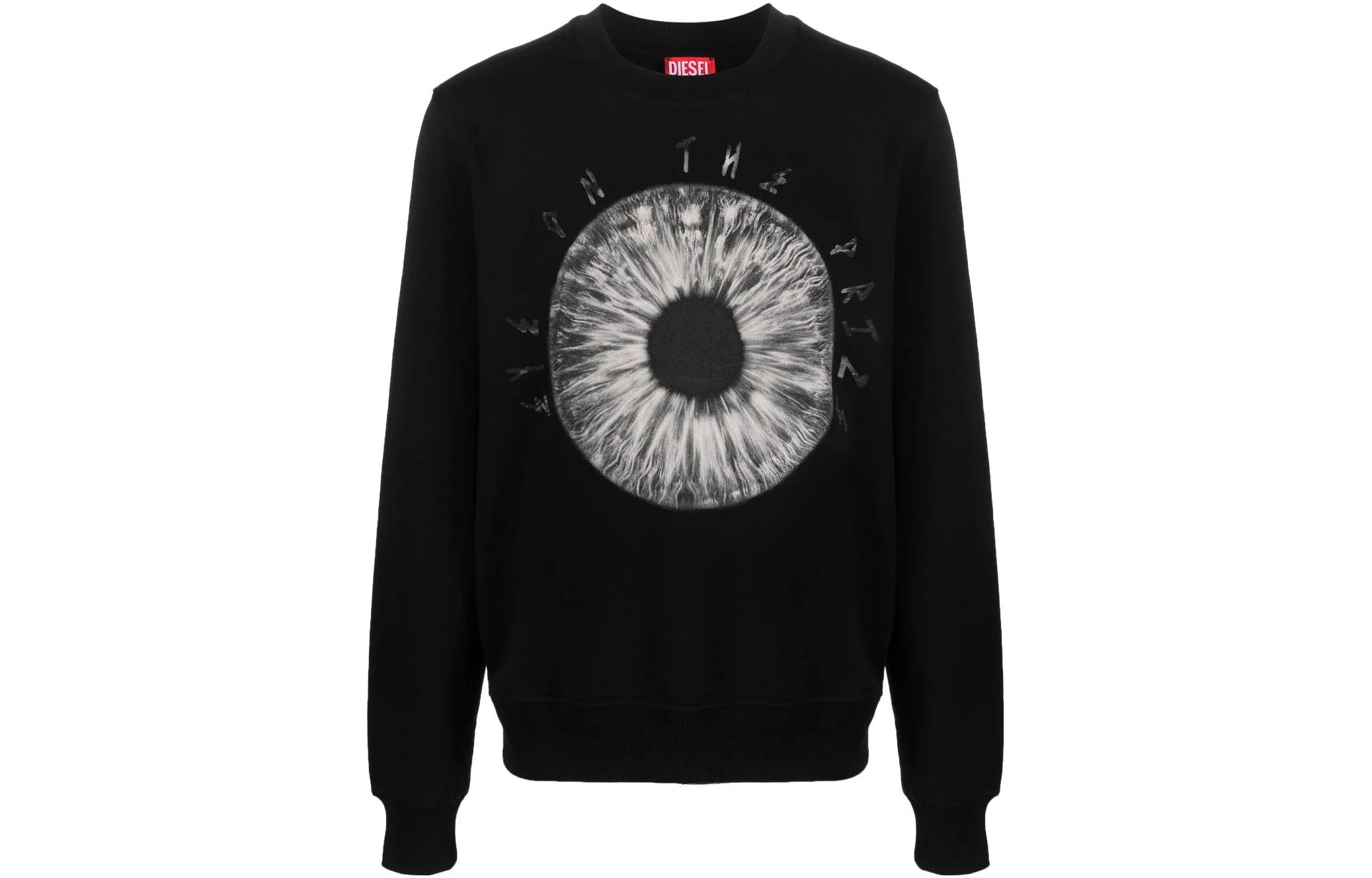 Diesel Black Printed Crewneck Pullover Sweatshirt A110820JFAV