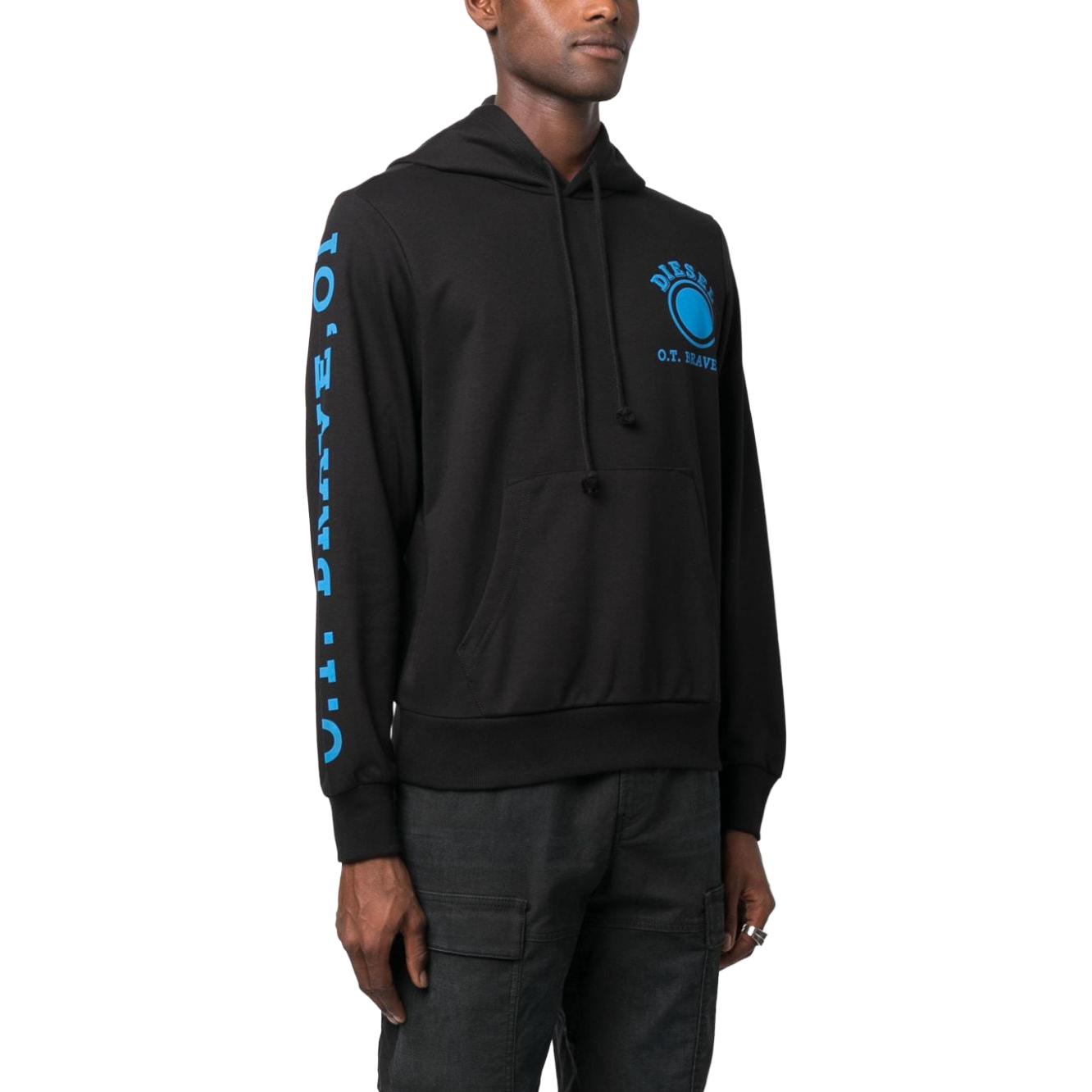 Shop Diesel Black Printed Pullover Hoodie with Long Sleeves A110610HAYT-BLACK