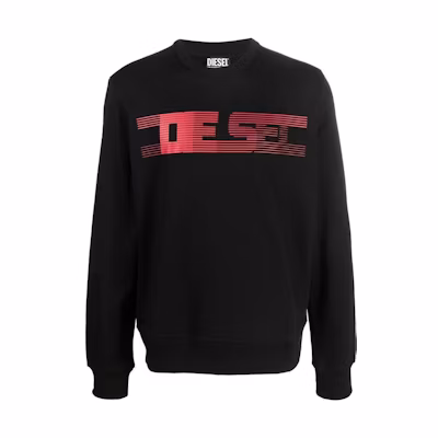 Diesel Black Pullover Cotton Sweatshirt with Logo Graphic Print A064900GRAC9XX