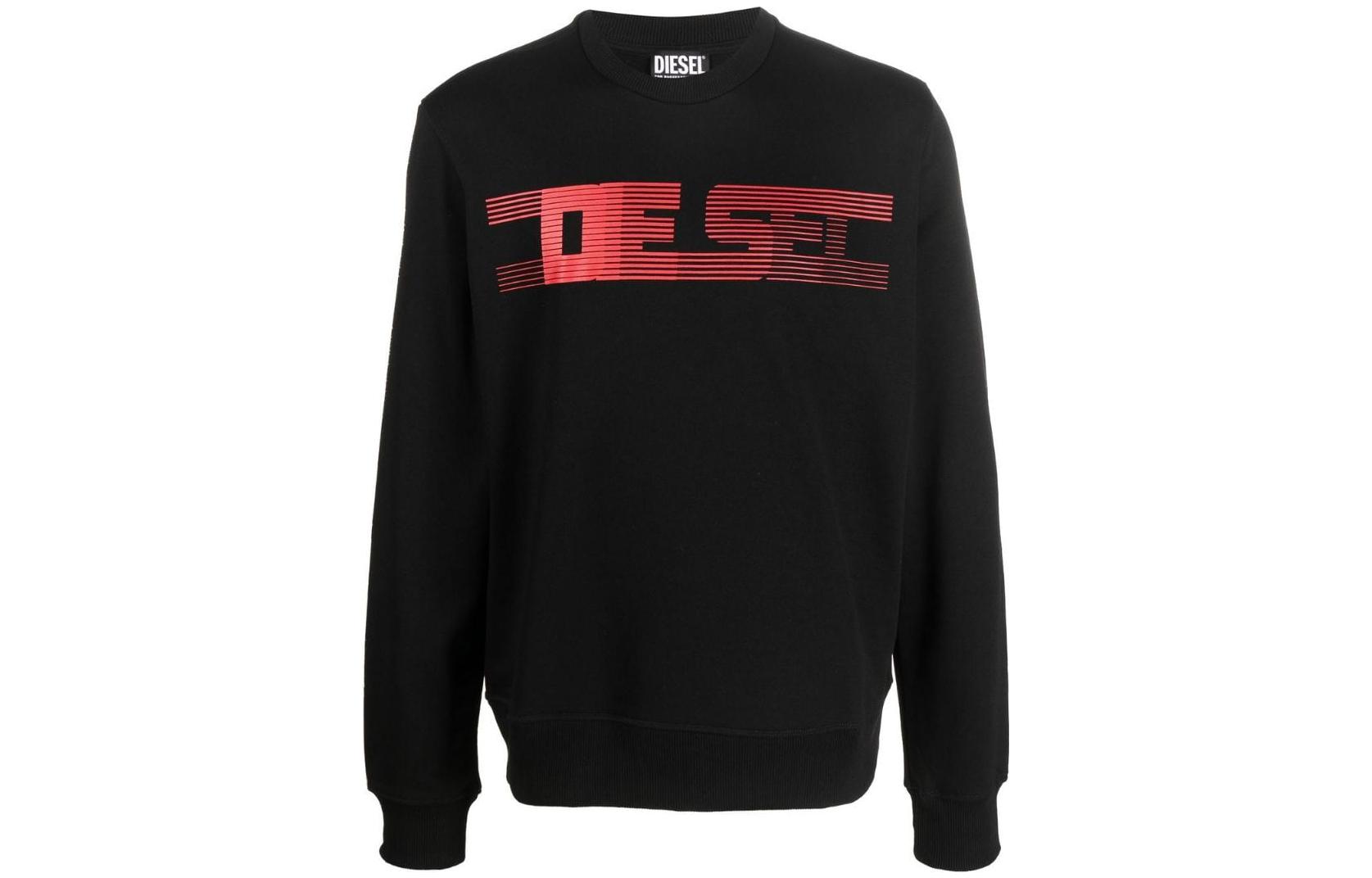 Order Diesel Black Pullover Cotton Sweatshirt with Logo Graphic Print A064900GRAC9XX