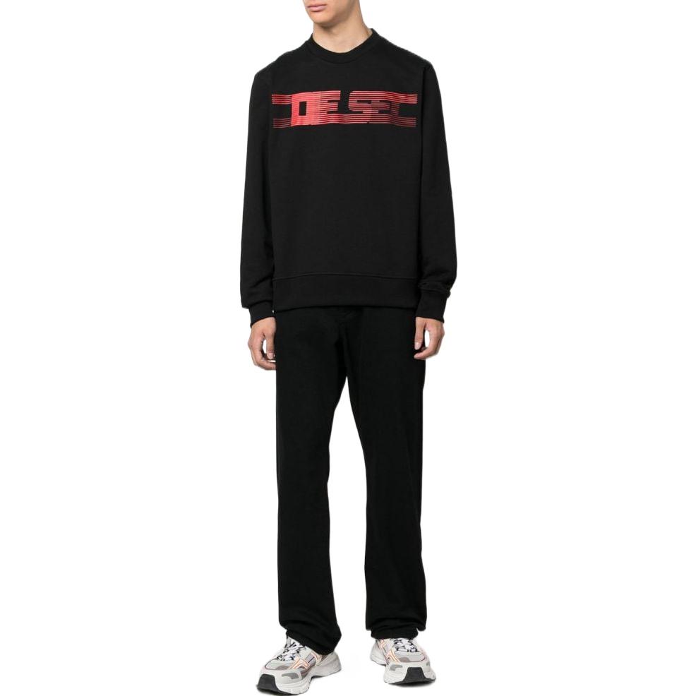 Lookbook Diesel Black Pullover Cotton Sweatshirt with Logo Graphic Print A064900GRAC9XX