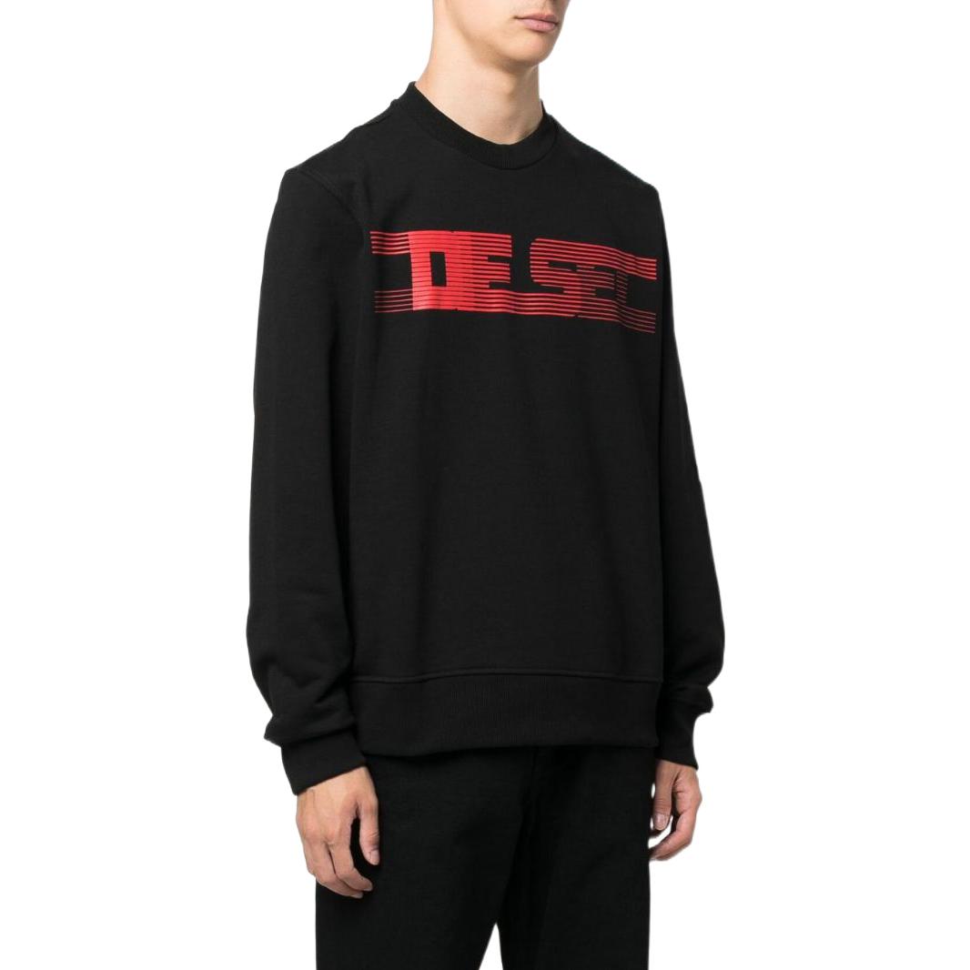 Shop Diesel Black Pullover Cotton Sweatshirt with Logo Graphic Print A064900GRAC9XX