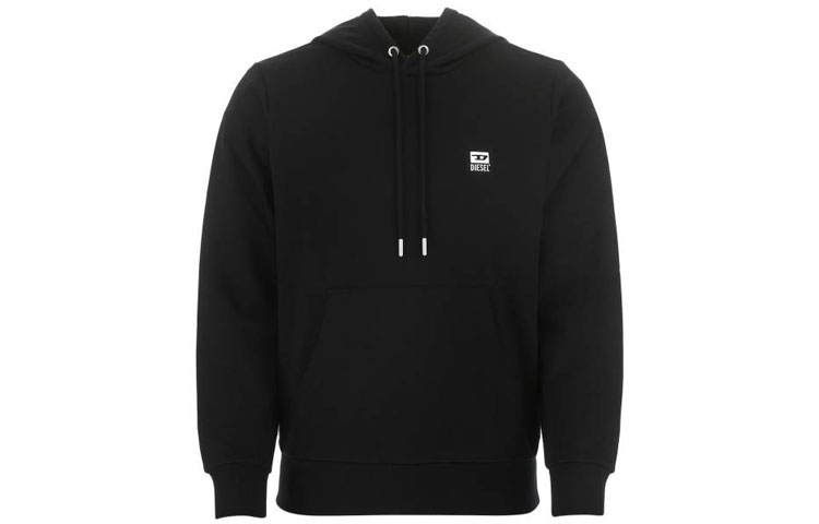 Diesel Black Pullover Hoodie with Solid Logo Patch Long Sleeves A00331-HAYTS-9XX