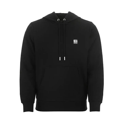 Diesel Black Pullover Hoodie with Solid Logo Patch Long Sleeves A00331-HAYTS-9XX