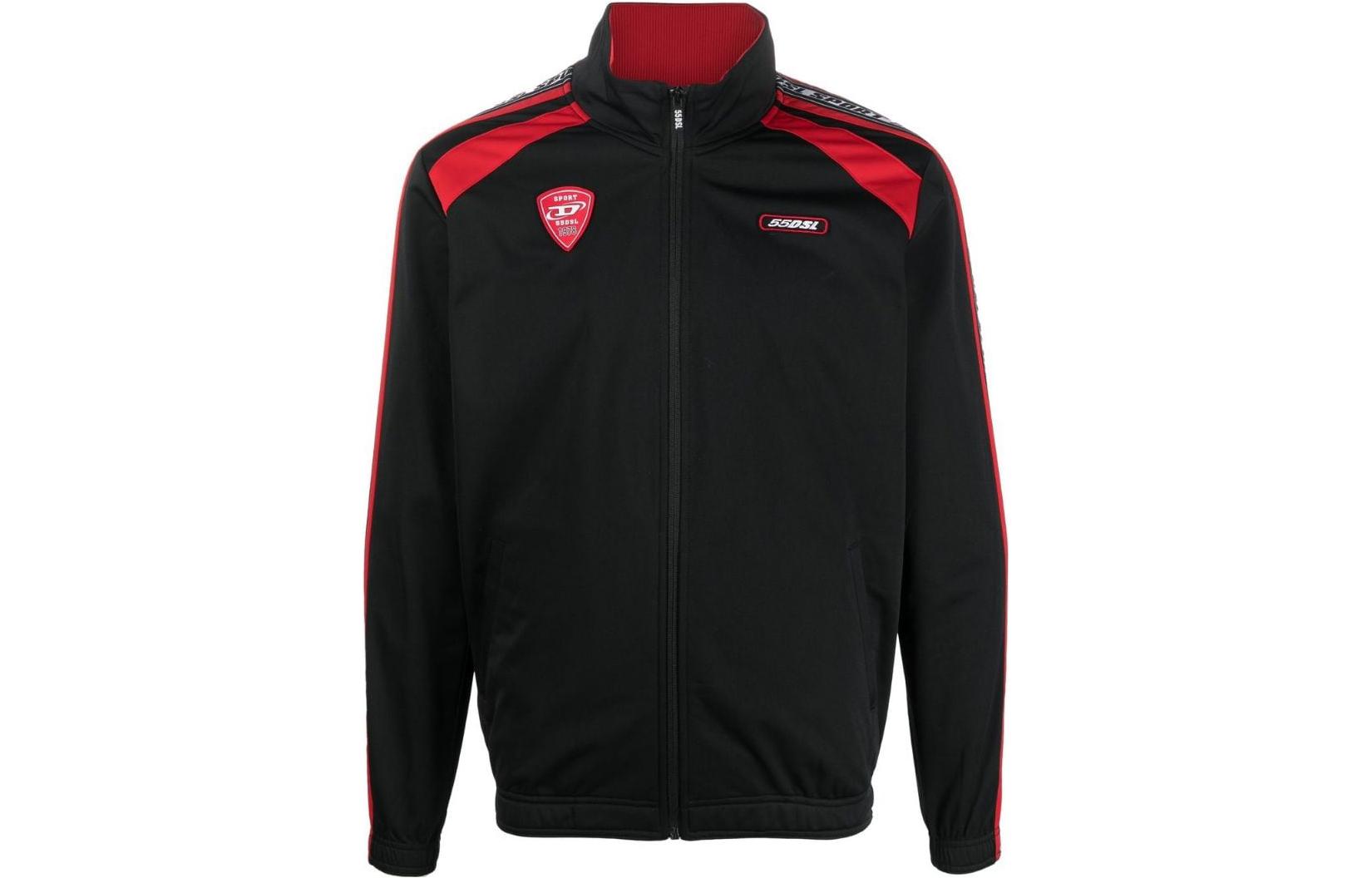 Diesel Black Red Striped Collar Zip Patch Sports Jacket A058200NEAF900