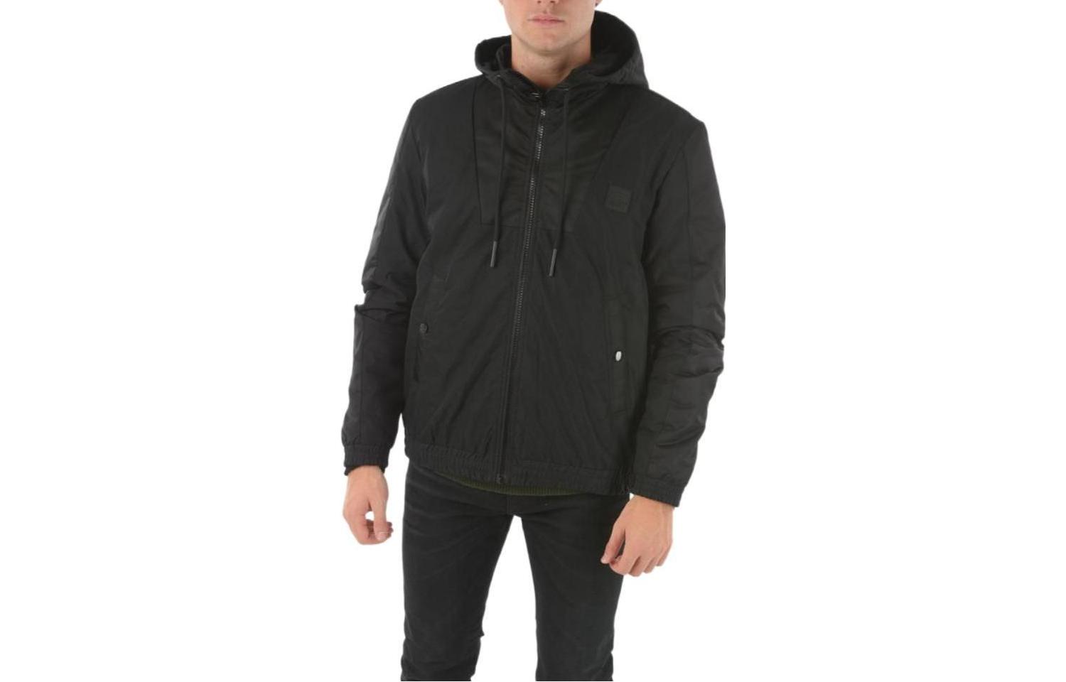 Diesel Black Solid Logo Hoodie Jacket with Zipper Adjustment A009800ABAJ9XX