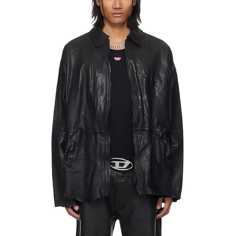Diesel Black Solid Loose-Fit Zipper Jacket Long Sleeve Outerwear A127750KJAJ-9XX