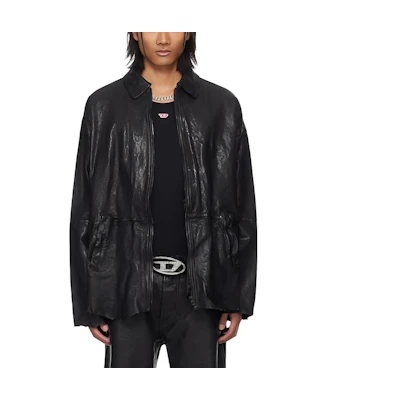 Diesel Black Solid Loose-Fit Zipper Jacket Long Sleeve Outerwear A127750KJAJ-9XX