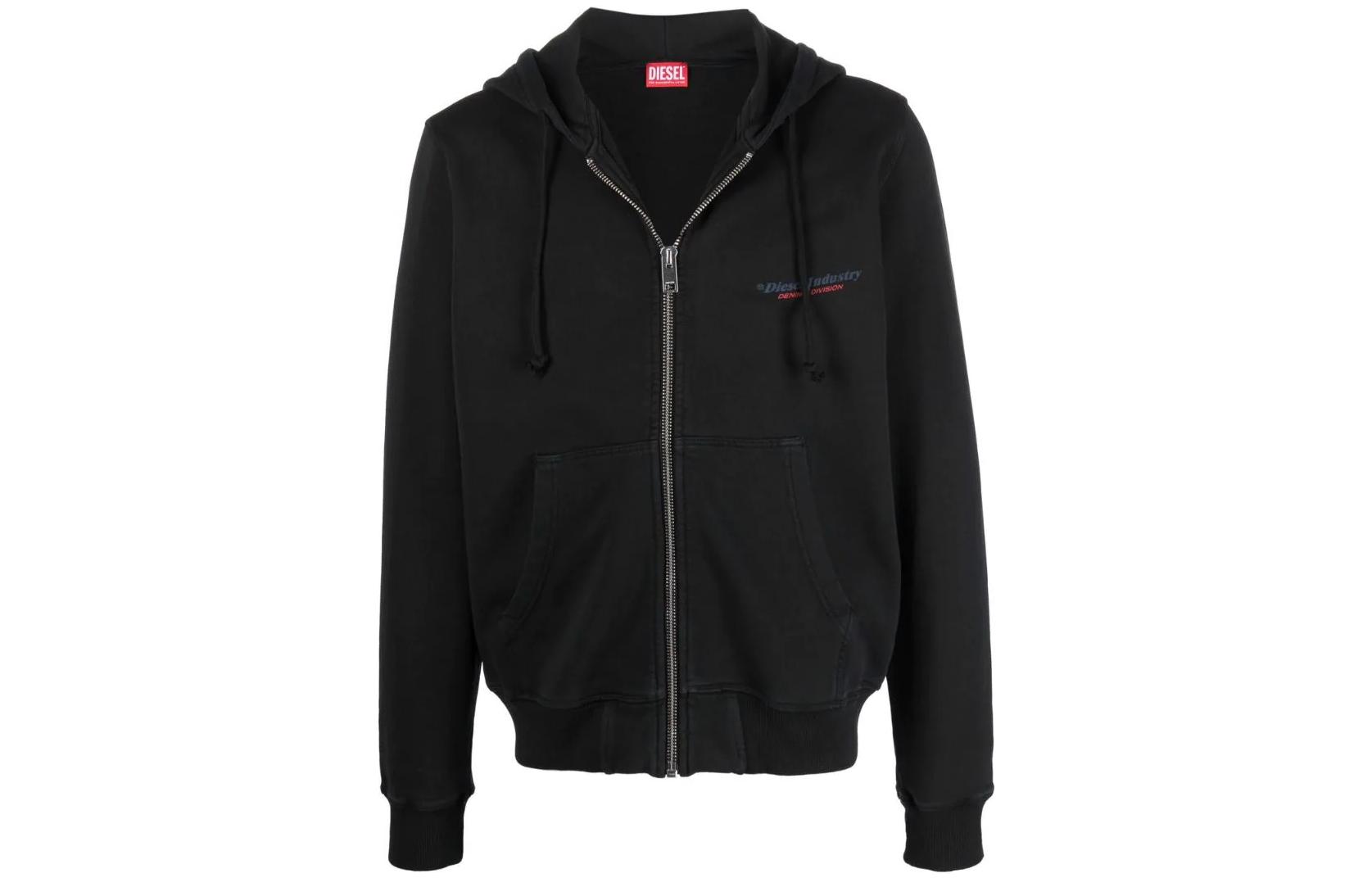 Diesel Black Zip-Up Hoodie with Solid Logo Print A053320AJIH96B