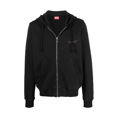 Diesel Black Zip-Up Hoodie with Solid Logo Print A053320AJIH96B