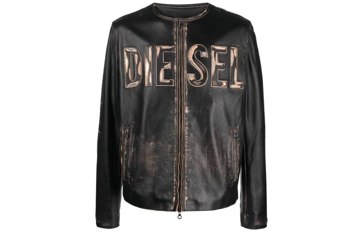 Diesel Black Zip-Up Straight-Cut Jacket with Letter Print Design A117000KKAV15123