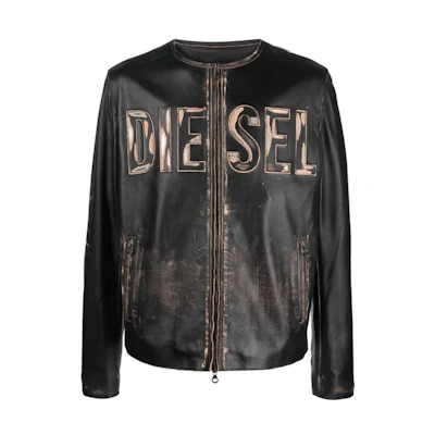 Diesel Black Zip-Up Straight-Cut Jacket with Letter Print Design A117000KKAV15123