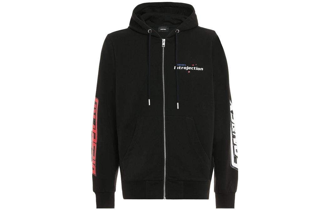 Diesel Black Zip Hoodie with Letter Print and Drawstring A023160HAYT-9XX