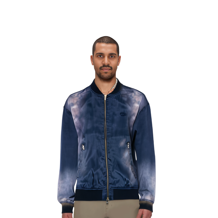 Cheap Diesel Blue Bleached Spray Colorblock Baseball Collar Zip Jacket A128140QIAN-81E