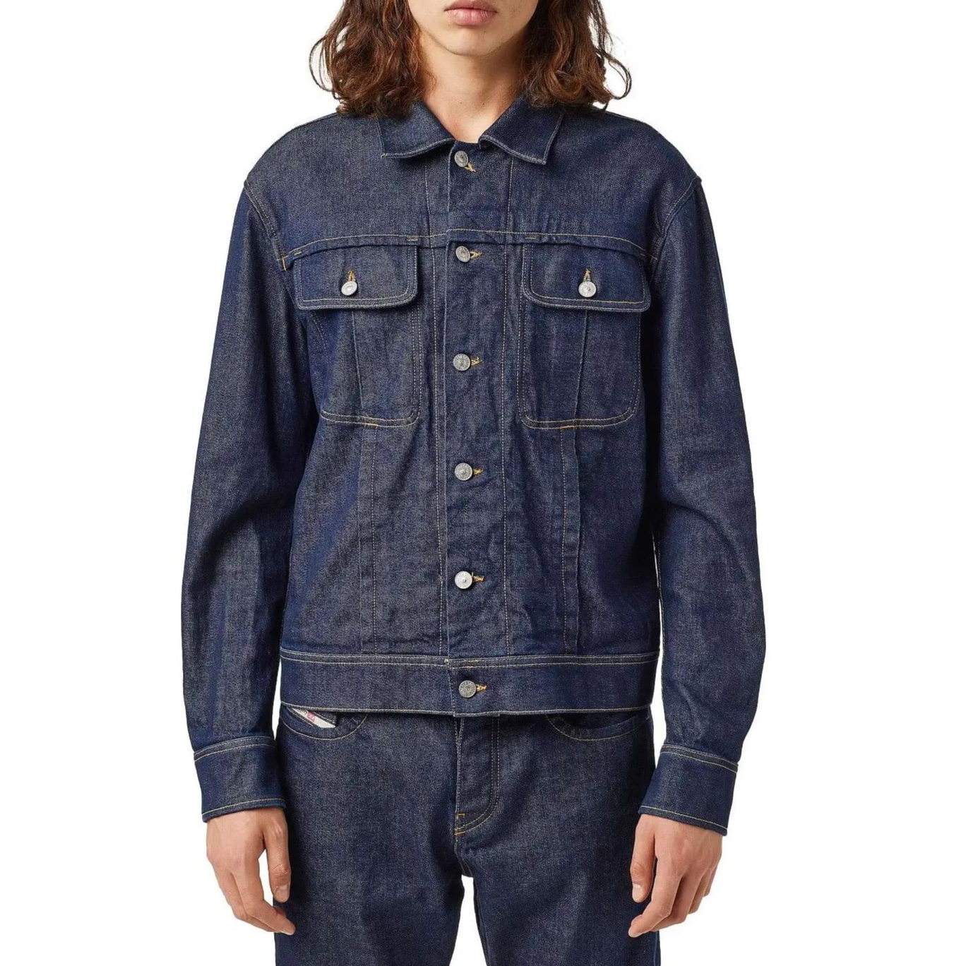 Shop Diesel Blue Button-Up Multi-Pocket Denim Jacket Long Sleeve Outerwear A0350609B28