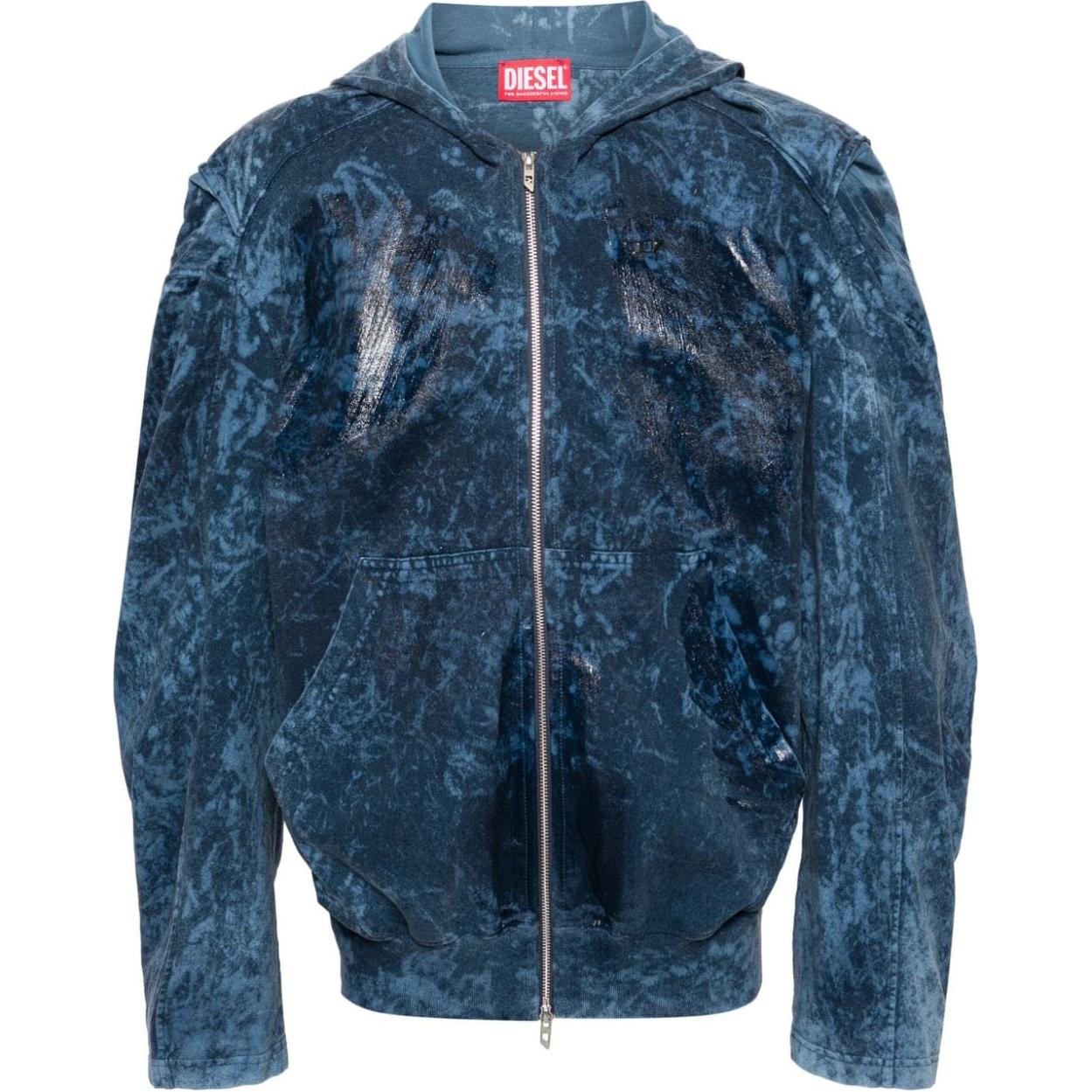 Diesel Blue Coated Effect Zip-Up Hoodie with Hood A138420KKAB-BLUE