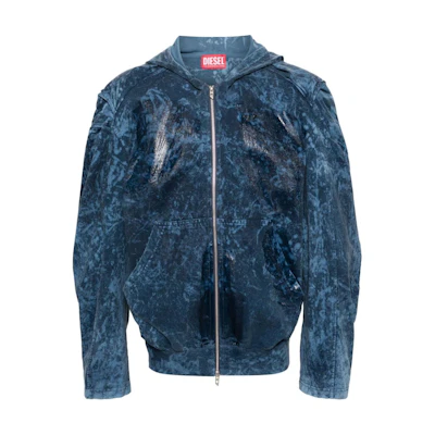 Diesel Blue Coated Effect Zip-Up Hoodie with Hood A138420KKAB-BLUE