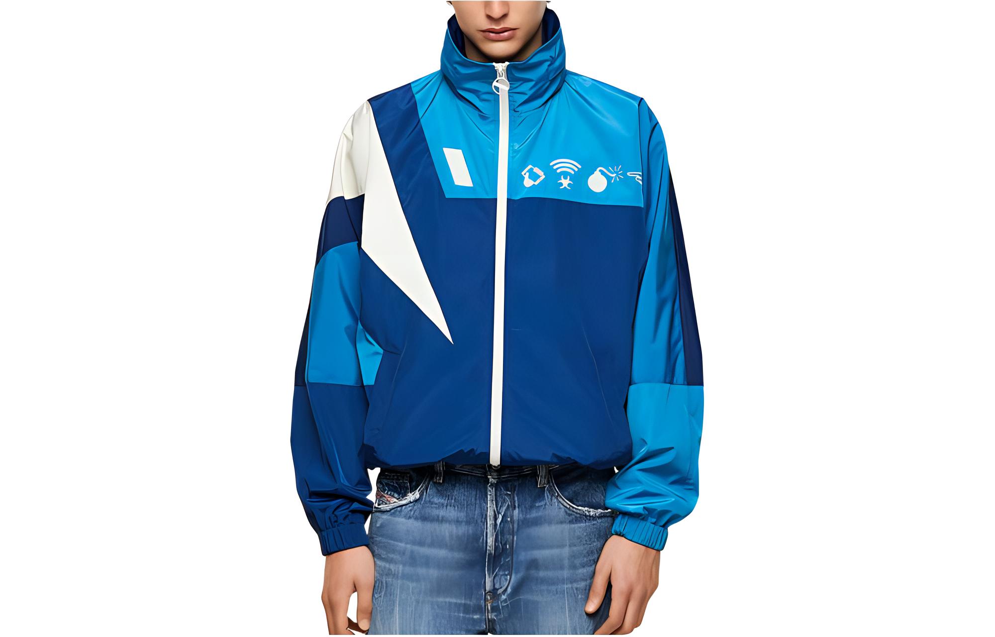 Diesel Blue Colorblock Letter Print Zip-Up Track Jacket A027090HCAW86V