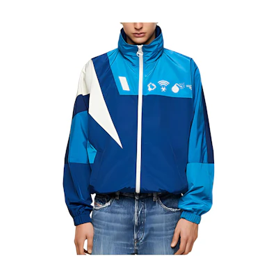 Diesel Blue Colorblock Letter Print Zip-Up Track Jacket A027090HCAW86V
