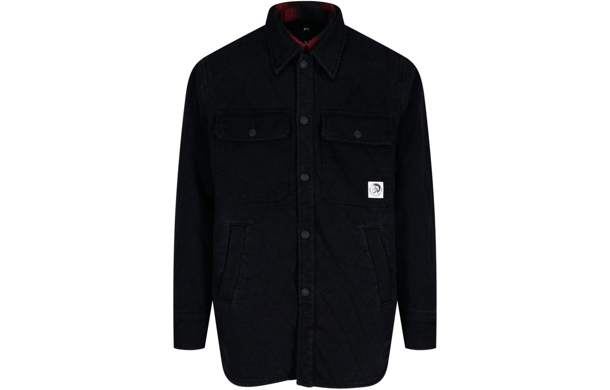 Diesel Blue Cotton Long-Sleeve Jacket with Solid Logo Patch 00SB990NAYA02