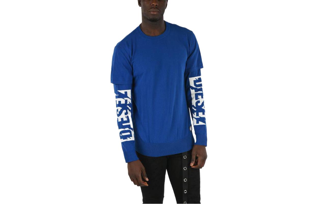Diesel Blue Crewneck Sweatshirt with Cuff Letter Print 00SR150SAUB8HY