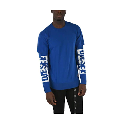 Diesel Blue Crewneck Sweatshirt with Cuff Letter Print 00SR150SAUB8HY