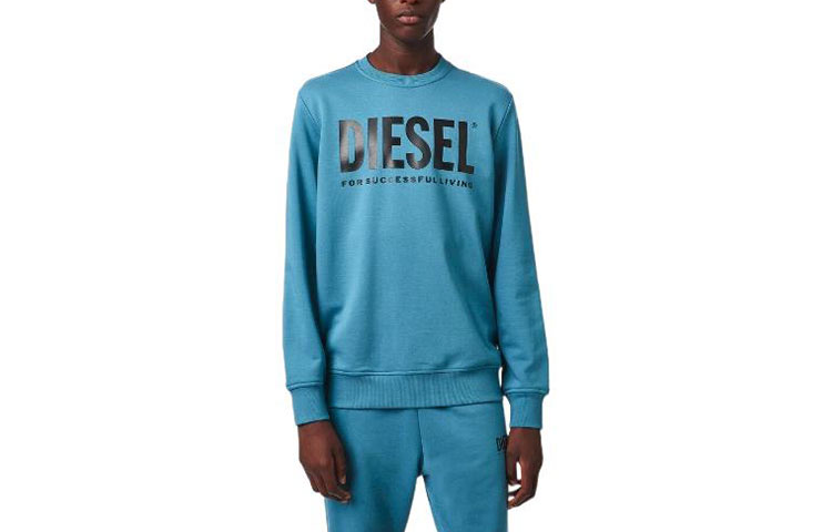 Diesel Blue Crewneck Sweatshirt with Logo Print Long Sleeves A028640BAWT8C