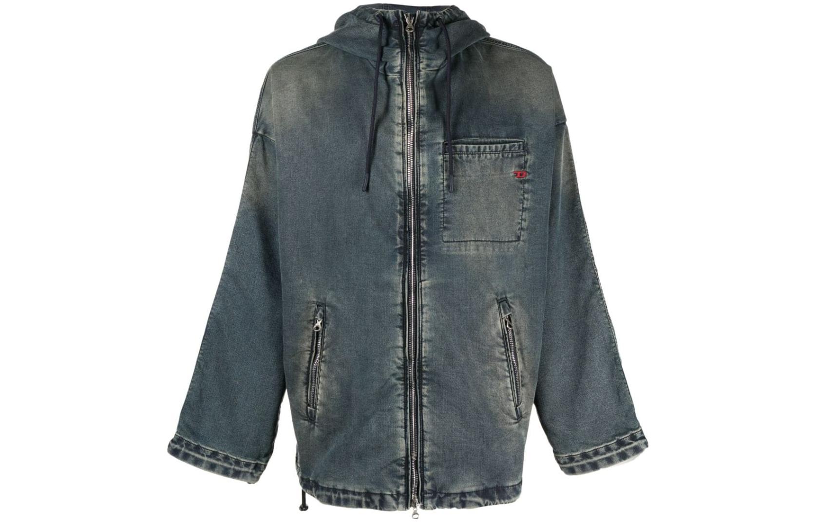 Diesel Blue Denim Hooded Jacket with Drawstring and Logo A09757068DS