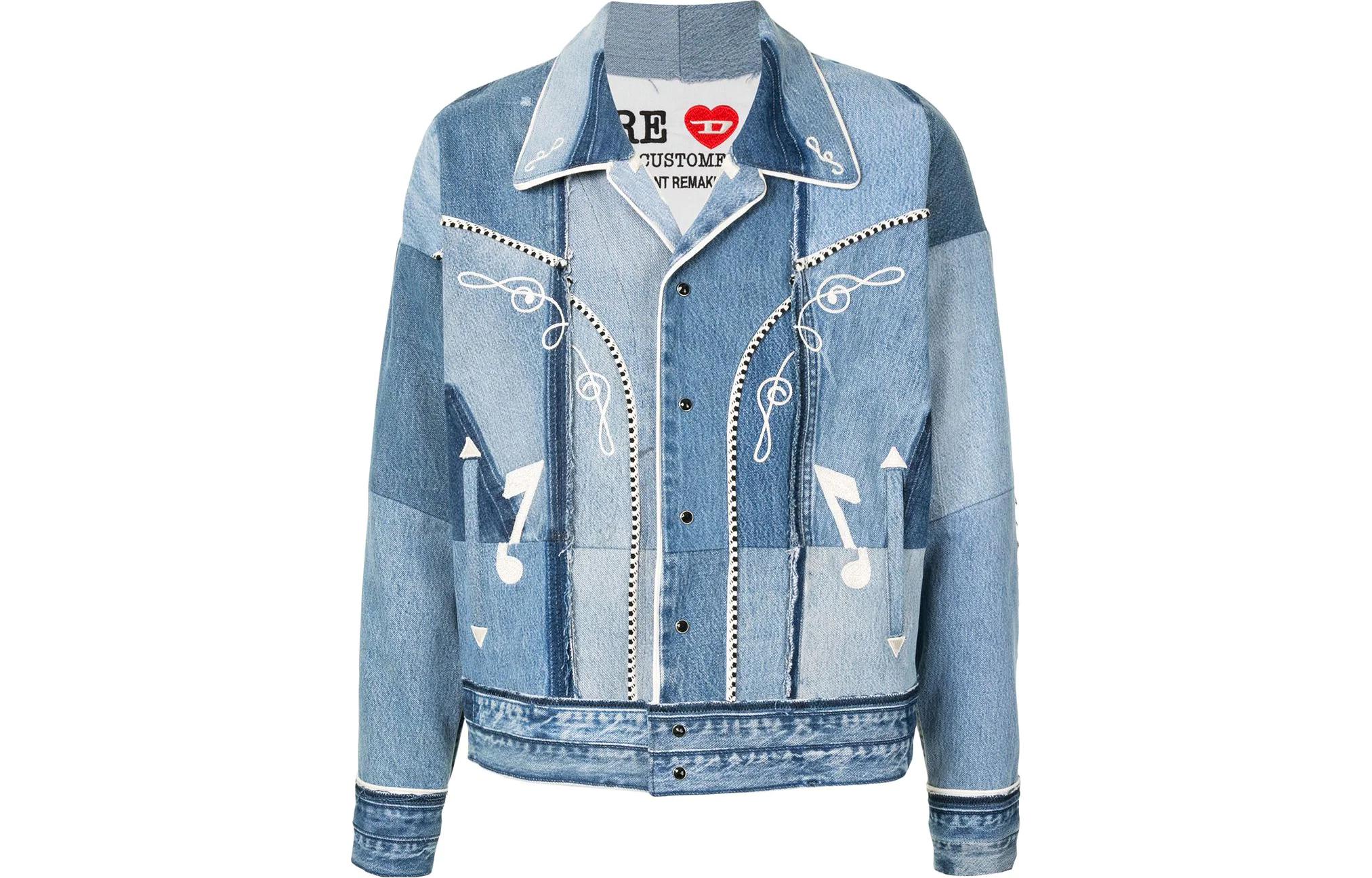 Diesel Blue Denim Jacket with Turn-Down Collar and Single-Breasted Design 00SKQ1BLDE
