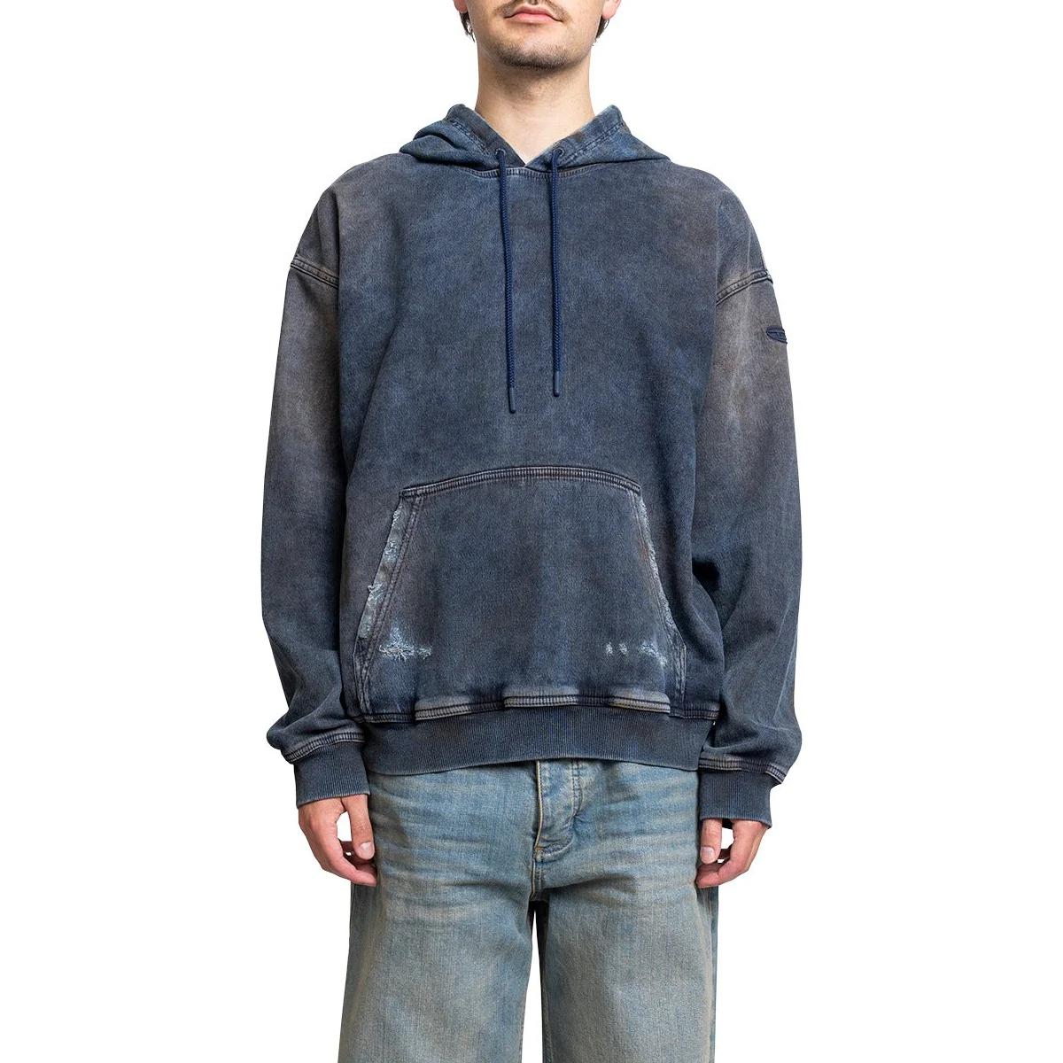 Diesel Blue Distressed Drawstring Hooded Pullover Sweatshirt A12528068LV-01