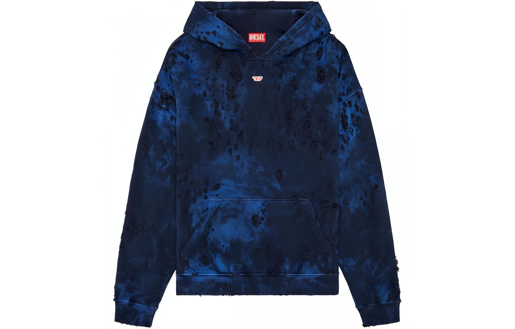 Diesel Blue Dye Distressed Hoodie Pullover A132990AJBZ-8ATA