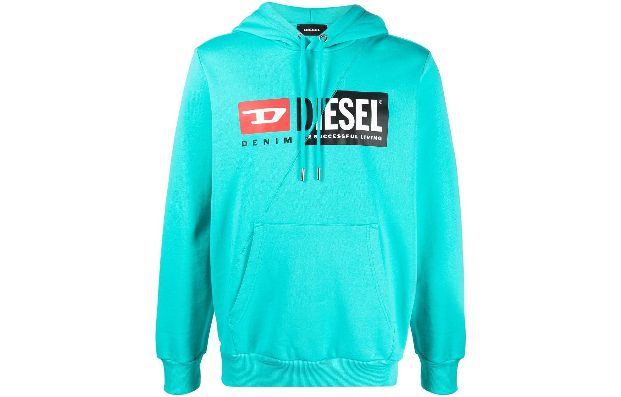 Diesel Blue Graphic Logo Print Hoodie Long Sleeve Casual Fit A003390IAJH5II