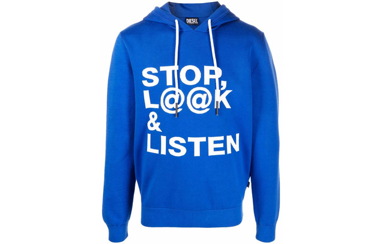 Diesel Blue Hoodie with Lettering Slogan Print A028570JCAV8CR